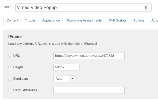 Create a Vimeo video popup for Joomla