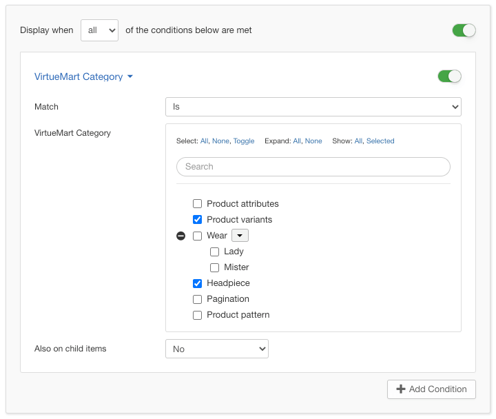 VirtueMart Products Categories