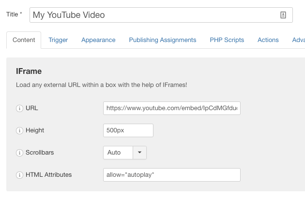 Create a YouTube video popup for Joomla