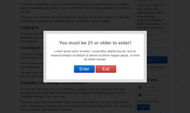 Create a Cookie Based Age Verification Popup for Joomla!
